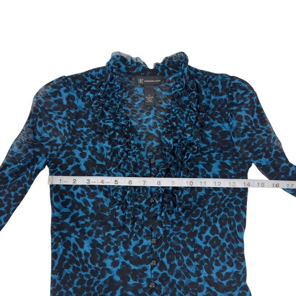 INC International Consepts Women SZ S Blue Leopard Print Top Blouse-Mesh Stretch - Picture 4 of 7